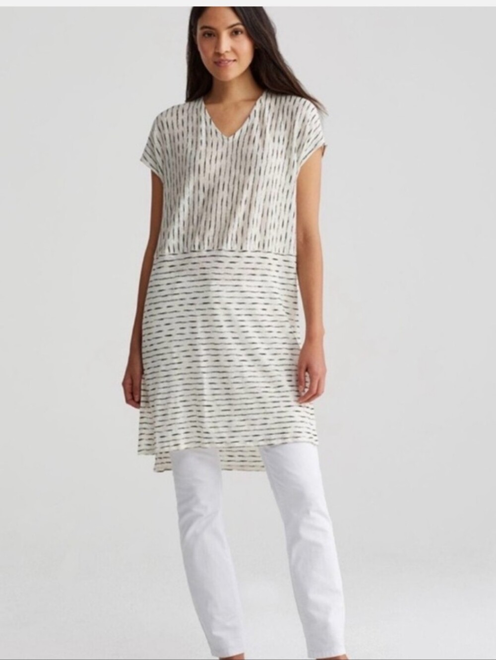 Eileen Fisher Painterly Organic Linen Jersey Tunic Dress Size Small